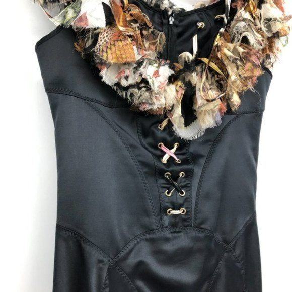 Just Cavalli Roberto black silk corset off shoulder Boa Scarf ruffle  neck Dress - Picture 3 of 13